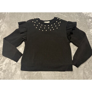 Btween Girls Sweatshirt Size 10 Black Pearl Stud Ruffle Sleeve Pullover